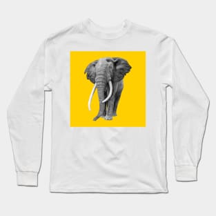 Bull elephant - Drawing In Pencil On Vintage Yellow Long Sleeve T-Shirt